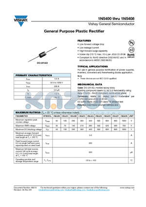 1N5404 datasheet - General Purpose Plastic Rectifier