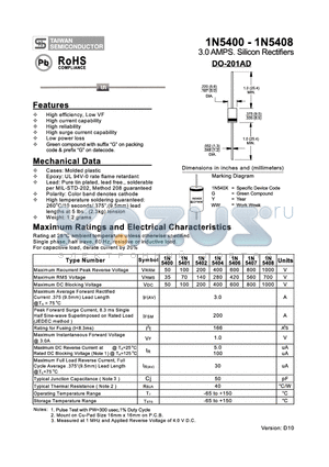 1N5404 datasheet - 3.0 AMPS. Silicon Rectifiers