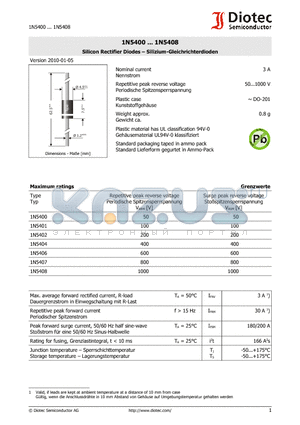 1N5404 datasheet - Silicon Rectifier Diodes  Silizium-Gleichrichterdioden