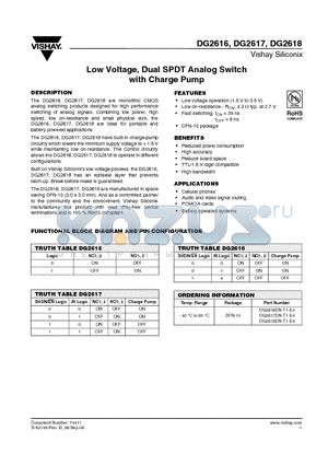 DG2617DN-T1-E4 datasheet - Low Voltage, Dual SPDT Analog Switch with Charge Pump