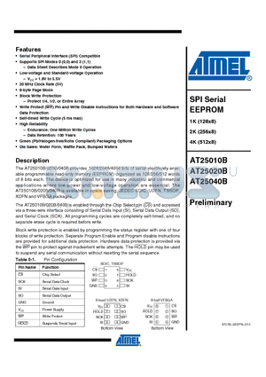AT25010B datasheet - f serial electrically erasable able programmable read-only memory