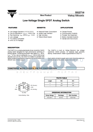 DG2714DL datasheet - Low-Voltage Single SPDT Analog Switch