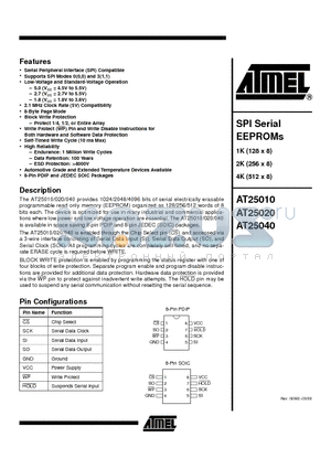 AT25040-10PI datasheet - SPI Serial EEPROMs