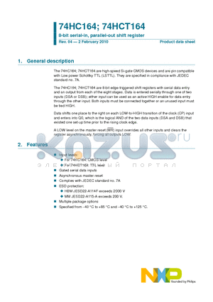 74HCT164N datasheet - 8-bit serial-in, parallel-out shift register