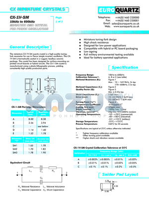 CX-1V-SM132.768B datasheet - CX MINIATURE CRYSTALS