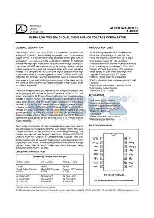 ALD2321B datasheet - ULTRA LOW VOS EPAD DUAL CMOS ANALOG VOLTAGE COMPARATOR