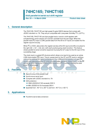 74HCT165PW datasheet - 8-bit parallel-in/serial out shift register