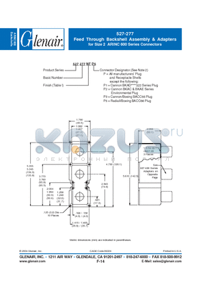 527277BP1 datasheet - Feed Through Backshell Assembly & Adapters for Size 2 ARINC 600 Series Connectors