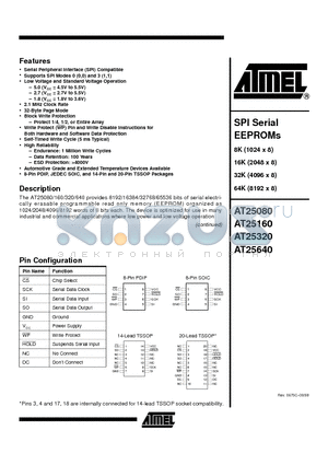 AT25080-10PC datasheet - SPI Serial EEPROMs