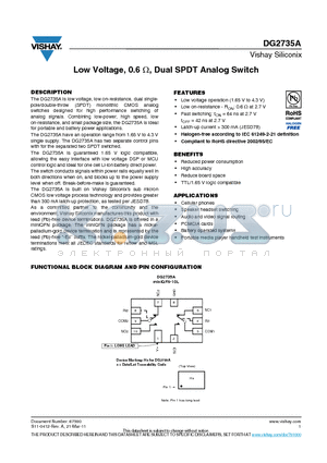DG2735ADN-T1-GE4 datasheet - Low Voltage, 0.6ohm, Dual SPDT Analog Switch