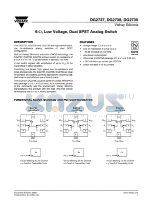 DG2737DN-T1-E4 datasheet - 6-Y, Low Voltage, Dual SPST Analog Switch