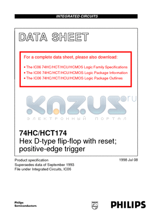 74HCT174N datasheet - Hex D-type flip-flop with reset; positive-edge trigger