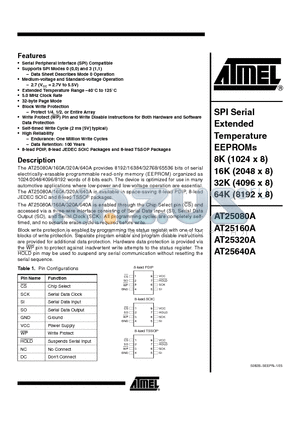 AT25080A-10PI-2.7 datasheet - SPI Serial EEPROMs