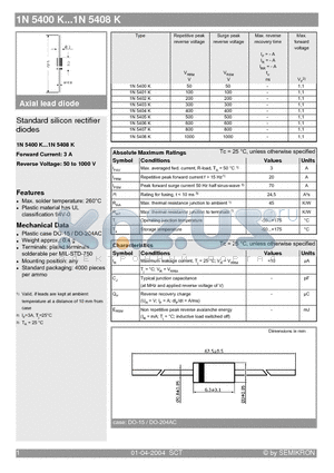 1N5405K datasheet - Standard silicon rectifier diodes