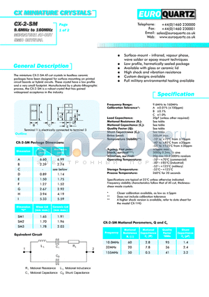 CX-2-SM1 datasheet - CX MINIATURE CRYSTALS