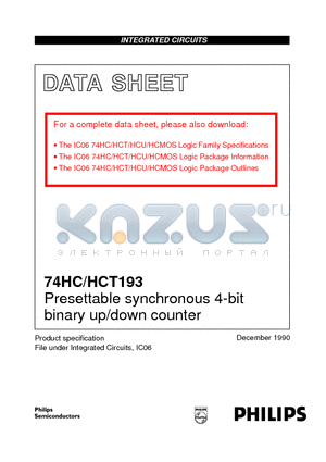 74HCT193 datasheet - Presettable synchronous 4-bit binary up/down counter