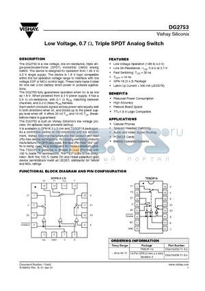 DG2753 datasheet - Low Voltage, 0.7 Y, Triple SPDT Analog Switch