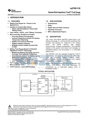 BQ27500DRZR-V120G4 datasheet - System-Side Impedance Track Fuel Gauge