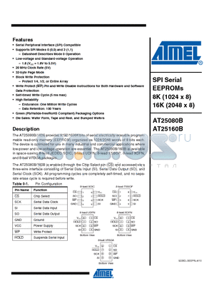 AT25080B-SSHL-T datasheet - serial electrically-erasable programmable read-only memory