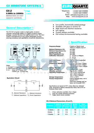 CX-2C-03A datasheet - CX MINIATURE CRYSTALS