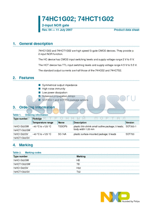 74HCT1G02GW datasheet - 2-input NOR gate