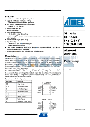 AT25080B-TH-T datasheet - SPI Serial EEPROMs 8K (1024 x 8) 16K (2048 x 8)