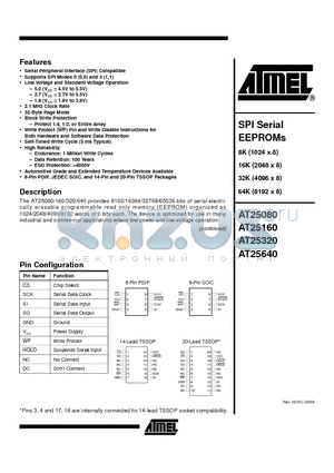 AT25080N-10SI-2.7 datasheet - SPI Serial EEPROMs