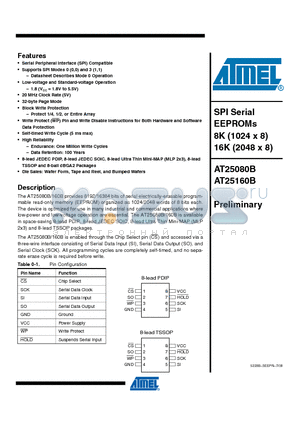 AT25080BN-SH-B datasheet - SPI Serial EEPROMs 8K (1024 x 8) 16K (2048 x 8)