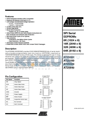 AT25080T1-10TI-2.7 datasheet - SPI Serial EEPROMs