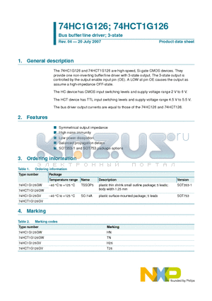 74HCT1G126 datasheet - Bus buffer/line driver; 3-state