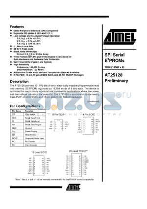 AT25128-10CI datasheet - SPI Serial EEPROMs