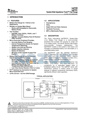 BQ27501DRZR datasheet - System-Side Impedance Track Fuel Gauge