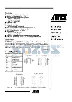 AT25128-10PC-1.8 datasheet - SPI Serial E2PROMs