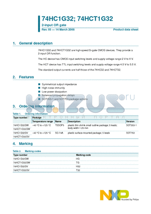 74HCT1G32GW datasheet - 2-input OR gate