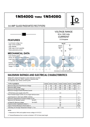 1N5406G datasheet - 3.0 AMP GLASS PASSIVATED RECTIFIERS