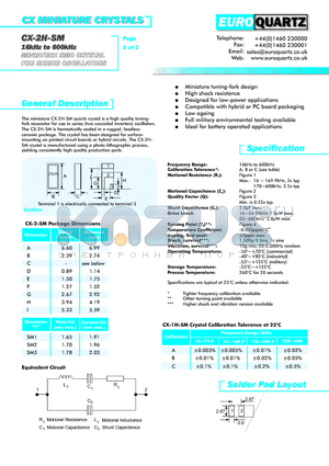 CX-2HSC-SM232.768A datasheet - CX MINIATURE CRYSTALS