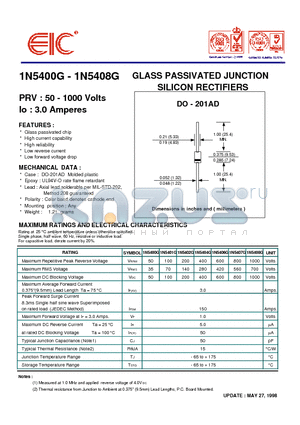 1N5406G datasheet - GLASS PASSIVATED JUNCTION SILICON RECTIFIERS