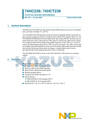 74HCT238 datasheet - 3-to-8 line decoder/demultiplexer