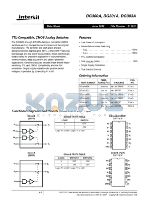 DG301A datasheet - TTL-Compatible, CMOS Analog Switches