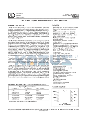 ALD2702A datasheet - DUAL 5V RAIL-TO-RAIL PRECISION OPERATIONAL AMPLIFIER