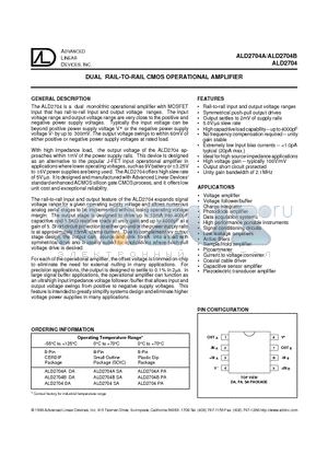 ALD2702BDA datasheet - DUAL RAIL-TO-RAIL CMOS OPERATIONAL AMPLIFIER