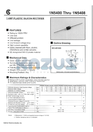 1N5407 datasheet - 3 AMP PLASTIC SILICON RECTIFIER