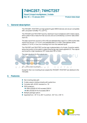 74HCT257DB datasheet - Quad 2-input multiplexer; 3-state