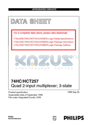 74HCT257PW datasheet - Quad 2-input multiplexer 3-state