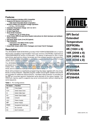 AT25160A-10PI-2.7 datasheet - SPI Serial EEPROMs