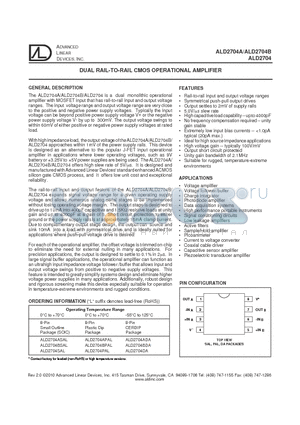 ALD2704PAL datasheet - DUAL RAIL-TO-RAIL CMOS OPERATIONAL AMPLIFIER