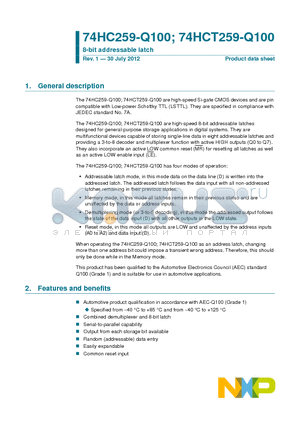 74HCT259PW-Q100 datasheet - 8-bit addressable latch