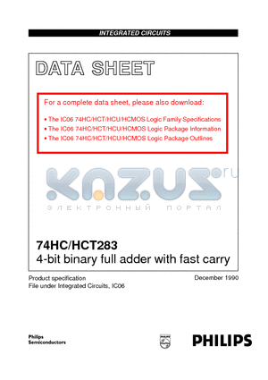 74HCT283 datasheet - 4-bit binary full adder with fast carry