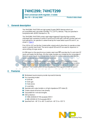 74HCT299 datasheet - 8-bit universal shift register; 3-state