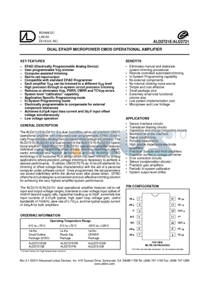 ALD2721E datasheet - DUAL EPAD^ MICROPOWER CMOS OPERATIONAL AMPLIFIER